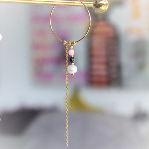 Perle guld creol med ægte ferskvandsperle og lyserød pink perle