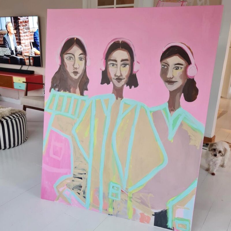 stort maleri 150 x 120 cm pink kvinder ægte håndmalet moderne samtidskunst