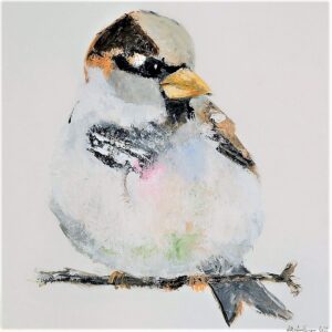 Gråspurv maleri 80x80cm akryl på lærred håndmalet ægte unikt