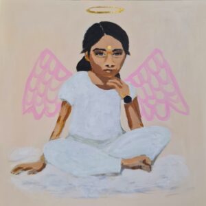 Maleri-engel-bladguld-60x60cm-unika-håndmalet-galleri-smækker-moderne-kunst-contemporary-art